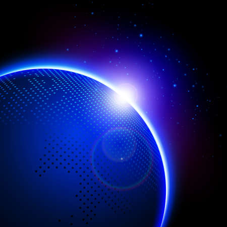 Blue globe earth with light flare over sky backgroundのイラスト素材