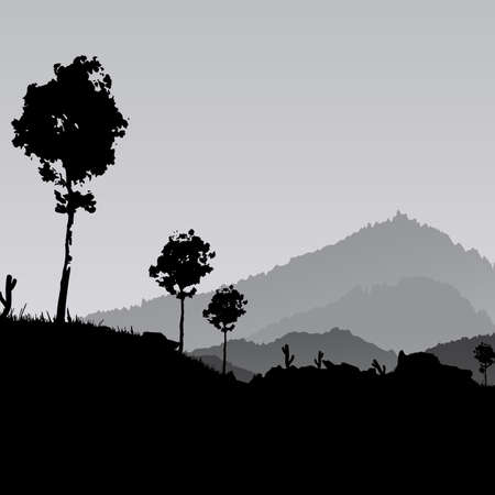 Landscape with tree and mountains abstract backgroundのイラスト素材
