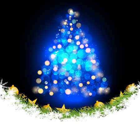 Merry christmas tree bokeh and snow leaf on dark backgroundのイラスト素材