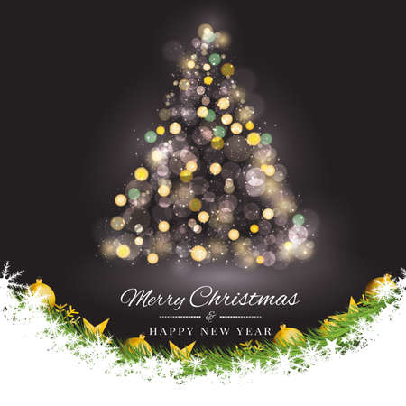 Merry christmas tree bokeh and snow leaf on backgroundのイラスト素材