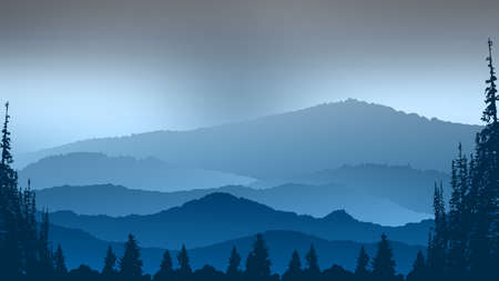Landscape with tree and mountains abstract backgroundのイラスト素材