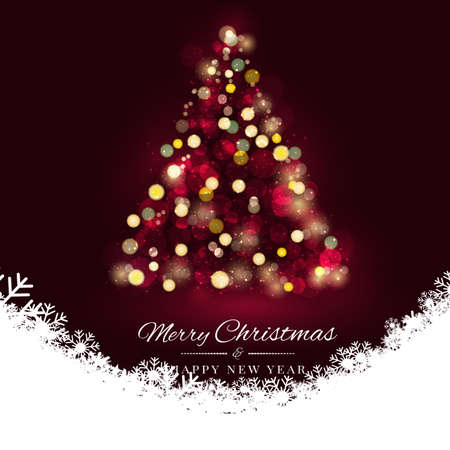 Merry christmas tree bokeh and snow leafのイラスト素材