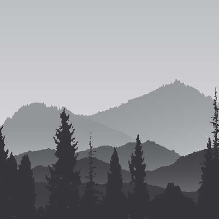 Landscape with fog huge mountains abstract backgroundのイラスト素材