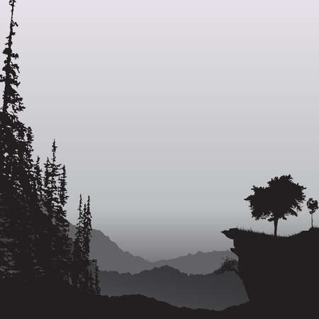 Landscape with tree and mountains abstract backgroundのイラスト素材
