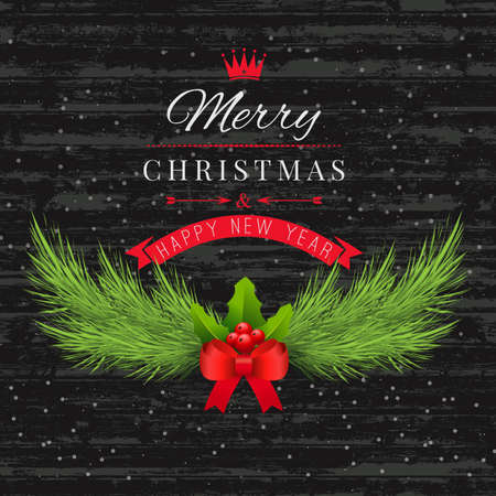 Merry christmas and Happy New Year Celebration elements on old wood backgroundのイラスト素材