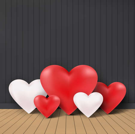 Valentines heart in interior room dark wall background .Vector illustration.のイラスト素材
