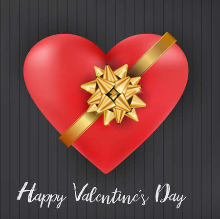 Valentines Day ,heart and gold bow white text in room dark wall background.Vector illustration.のイラスト素材