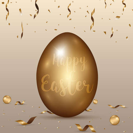 Easter gold eggs with confetti ,ribbin gold abstract background.vector illustrationのイラスト素材