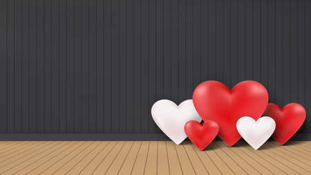 Valentines Day. heart in interior room dark wall background .Vector illustration.のイラスト素材