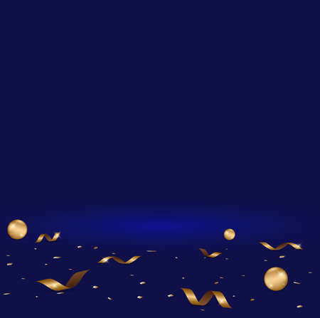 Abstract luxury dark blue gradient with confetti and ball gold background Studio backdrop  ,Template mock upのイラスト素材