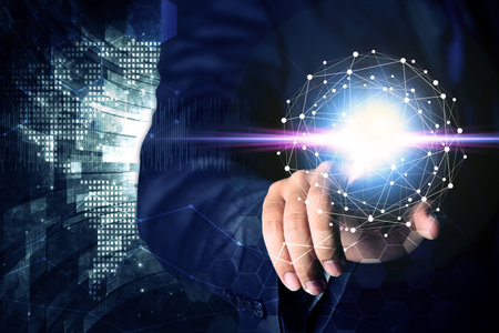 Businessman hand touching network connection, Business technology concept