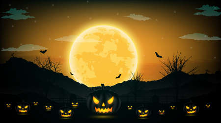 Halloween night background with pumpkin,Vector illustration.のイラスト素材