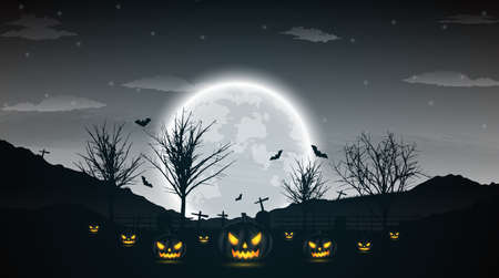 Halloween night background with pumpkin, Vector illustration.のイラスト素材
