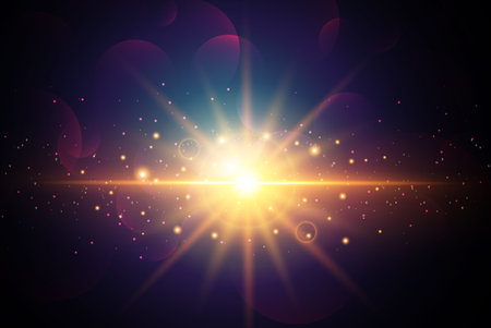 Sun Light Realistic Blur Design Star burst with sparkles. Abstract Shining Background. Vector illustrationのイラスト素材