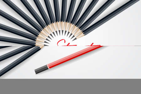 Red pencil standing out from crowd out from black pencil. business success leadership concept . vector illustration.のイラスト素材