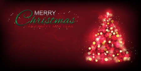 Merry Christmas and Happy New Year, Christmas Tree Light and Text. greeting card or poster template flyer or invitation design. Vector Illustration.のイラスト素材