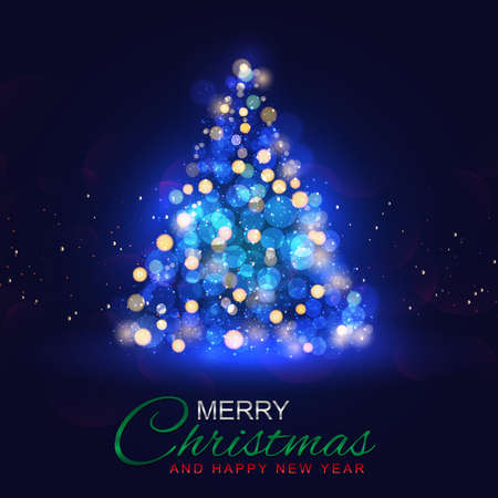 Merry Christmas and Happy New Year, Christmas Tree Light and Text. greeting card or poster template flyer or invitation design. Vector Illustration.
のイラスト素材