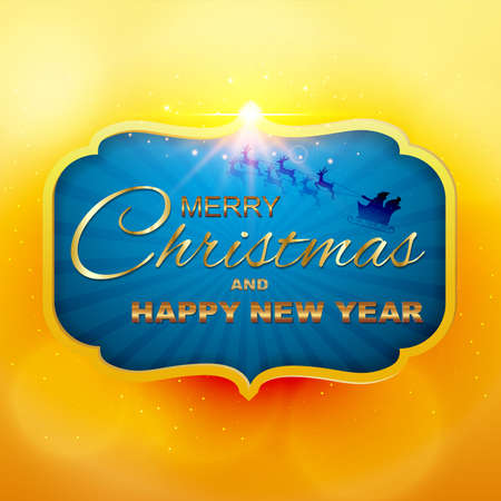Merry Christmas and Happy New Year greeting card with light, colored text Design on gold background. Vector Illustration.のイラスト素材