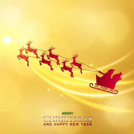 Merry Christmas and Happy New Year greeting card with light, colored text Design on gold background. Vector Illustration.
のイラスト素材