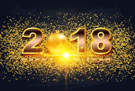 2018 Happy New Year greeting card with light, colored text Design on background texture . Vector illustration.のイラスト素材