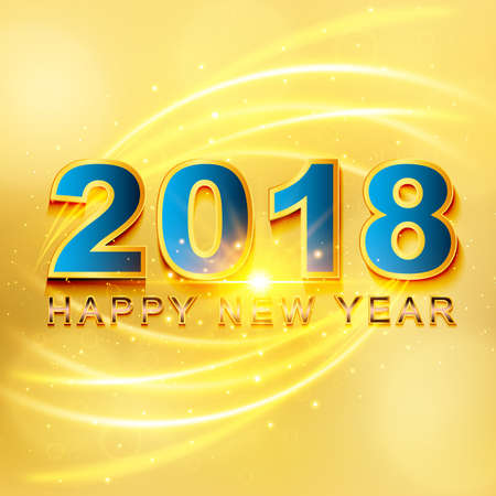 2018 Happy New Year greeting card with light, colored text Design on gold background. Vector illustration.
のイラスト素材