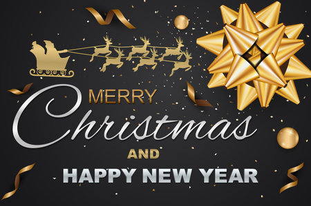 Merry Christmas and Happy New Year greeting card, colored text Designのイラスト素材