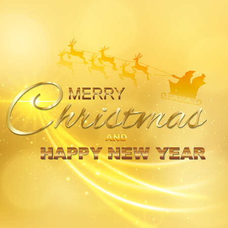 Merry Christmas and Happy New Year greeting card with light, colored text Design on gold background. Vector Illustration.
のイラスト素材