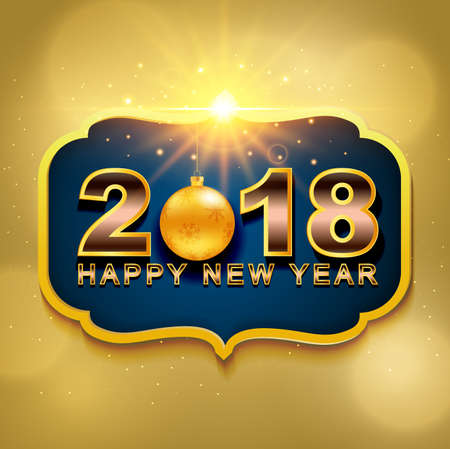2018 Happy New Year greeting card with light, colored text Design on gold background. Vector illustration.
のイラスト素材