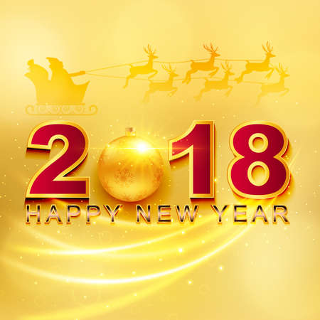 2018 Happy New Year greeting card with light, colored text Design on gold background. Vector illustration.
のイラスト素材