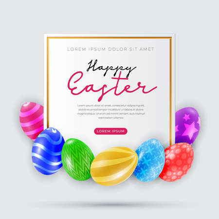 Happy Easter with beautiful colorful eggs. Copy space for place for your text. Vector illustration.
のイラスト素材