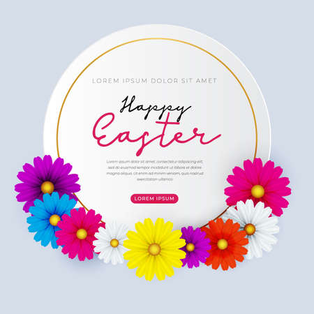 Happy Easter with beautiful spring flowers. Copy space for place for your text. Vector illustration.のイラスト素材