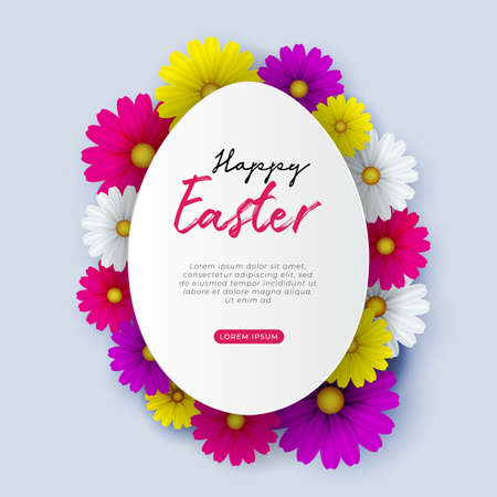 Happy Easter with beautiful spring flowers and eggs. Copy space for place for your text. Vector illustration.
のイラスト素材
