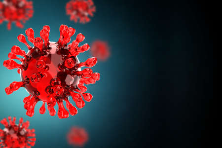 COVID-19, Corona disease infection medical illustration showing the structure of epidemic virus. Contagion and propagation of disease pathogen influenza covid. Virus protection concept. 3D renderingの写真素材
