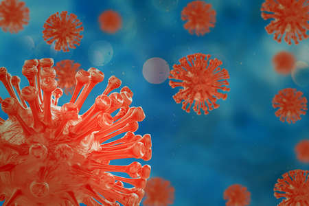 COVID-19, Corona disease infection medical illustration showing the structure of epidemic virus. Contagion and propagation of disease pathogen influenza covid. Virus protection concept. 3D renderingの写真素材