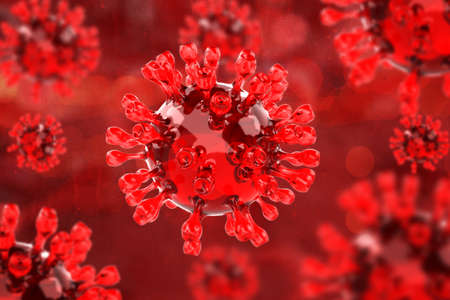 COVID-19, Corona disease infection medical illustration showing the structure of epidemic virus. Contagion and propagation of disease pathogen influenza covid. Virus protection concept. 3D renderingの写真素材