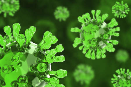 COVID-19, Corona disease infection medical illustration showing the structure of epidemic virus. Contagion and propagation of disease pathogen influenza covid. Virus protection concept. 3D renderingの写真素材