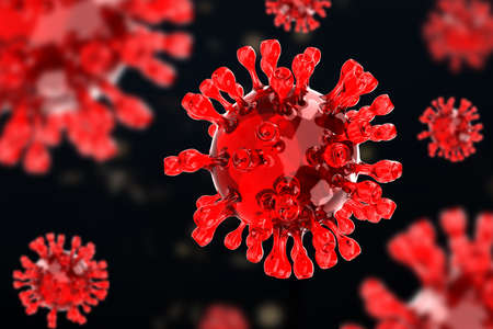 COVID-19, Corona disease infection medical illustration showing the structure of epidemic virus. Contagion and propagation of disease pathogen influenza covid. Virus protection concept. 3D renderingの写真素材