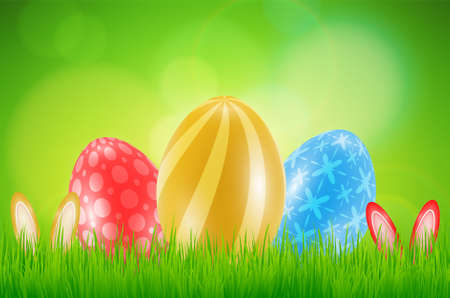 Happy Easter day celebration party. 3D egg with grass and happy easter text in the spring season on a background. for banner, greeting card, social media advertising
のイラスト素材