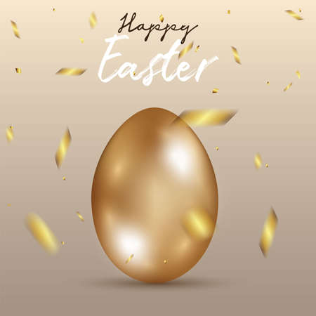 Happy Easter day celebration party. 3D golden egg with realistic golden shine decorated confetti for banner, greeting card, social media advertise. On background abstractのイラスト素材