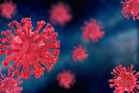 COVID-19, Corona disease infection medical illustration showing the structure of epidemic virus. Contagion and propagation of disease pathogen influenza covid. Virus protection concept. 3D renderingの写真素材