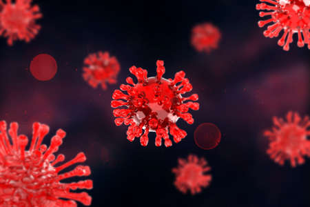 COVID-19, Corona disease infection medical illustration showing the structure of epidemic virus. Contagion and propagation of disease pathogen influenza covid. Virus protection concept. 3D renderingの写真素材