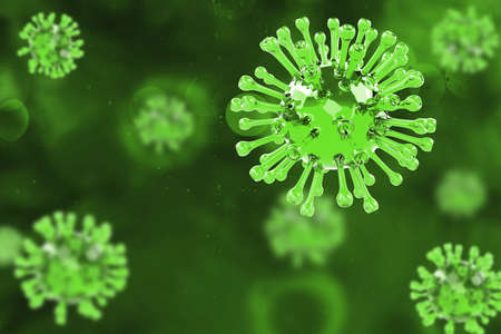 COVID-19, Corona disease infection medical illustration showing the structure of epidemic virus. Contagion and propagation of disease pathogen influenza covid. Virus protection concept. 3D renderingの写真素材