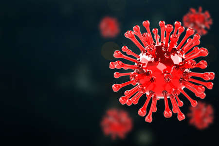 COVID-19, Corona disease infection medical illustration showing the structure of epidemic virus. Contagion and propagation of disease pathogen influenza covid. Virus protection concept. 3D renderingの写真素材