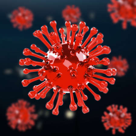 COVID-19, Corona disease infection medical illustration showing the structure of epidemic virus. Contagion and propagation of disease pathogen influenza covid. Virus protection concept. 3D renderingの写真素材
