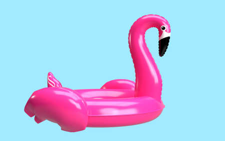 Flamingo float on blue background pool float party, trendy summer concept minimal concept. 3d renderingの写真素材