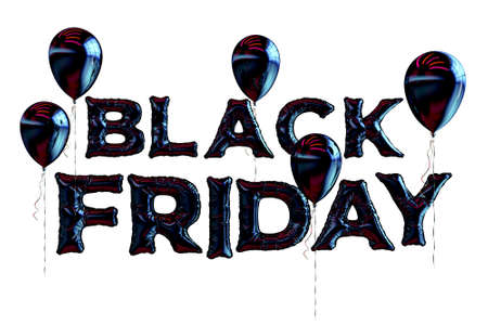 Black Friday 3D Rendering. Business Concept Marketing and Digital online marketing with black letters, balloon on a white background.の写真素材
