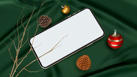 Merry Christmas and New Year.  Christmas and New year event mockup template concept.   of screen phone included. 3d renderingの写真素材