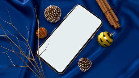Merry Christmas and New Year.  Christmas and New year event mockup template concept.   of screen phone included. 3d renderingの写真素材