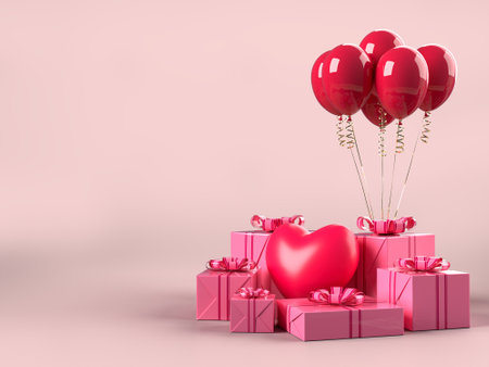 Happy Valentines Day.Be my Valentine. Celebration party with gift box decorations. Background mockup templateの写真素材
