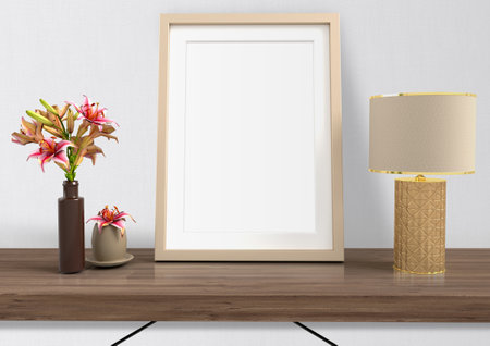 Mockup poster frame with home decorating in the living room modern interiorの写真素材